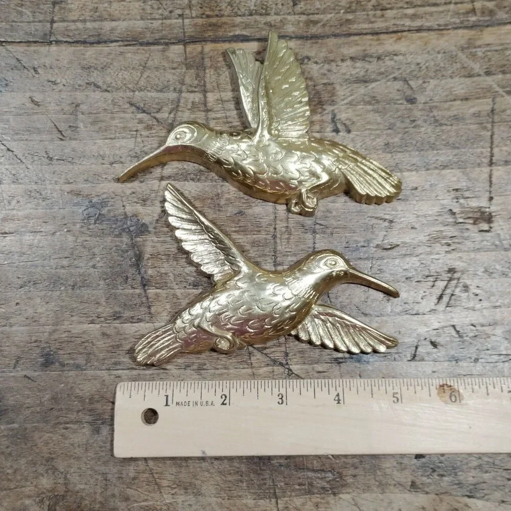 Two Vintage Homco Gold Hummingbirds Wall Art Hanging Decor Birds USA Lot